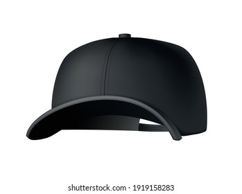 Baseball cap. Realistic baseball cap template front view. Empty mockup sport hat. Black blank cap isolated on white background. Blank template of baseball uniform cap