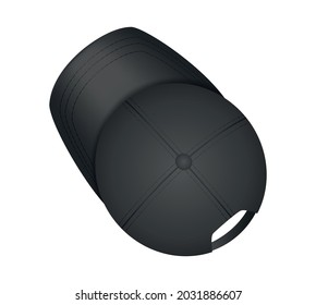 Baseball cap. Realistic baseball cap template top view. Empty mockup sport hat. Black blank cap isolated on white background. Blank template of baseball uniform cap