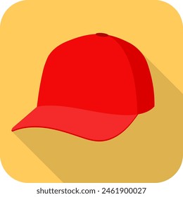 Gorra de béisbol, icono de gorra de béisbol rojo aislado sobre fondo amarillo con sombra. Vector, ilustración de diseño. Vector.