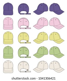 Baseball cap Set 2018 vector illustration flat sketches template