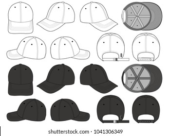 Baseball cap Set vector illustration flat sketches template