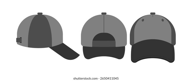 Baseball Cap Side Front Back View Line And Flat Vector