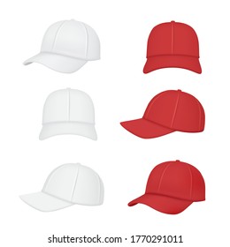 Baseball cap. Sport clothes realistic mockup front back side of caps vector collection