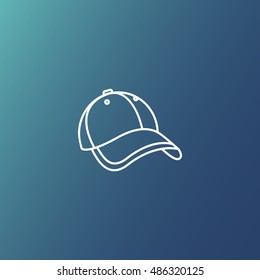 Baseball cap / sport baseball hat â?? inverted white vector outlined icon on colorful gradient background