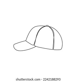 Baseball cap. Sport hat. Travel accessory, hiking clothes. One continuous line drawing. Hand drawn vector illustration.