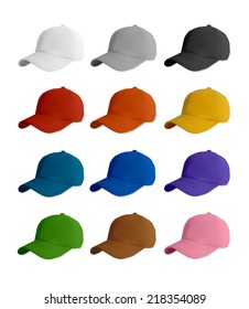 Baseball cap template set, vector eps10 illustration.