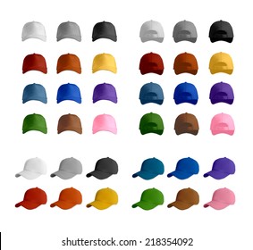 Baseball Cap Template Set, Vector Eps10 Illustration.