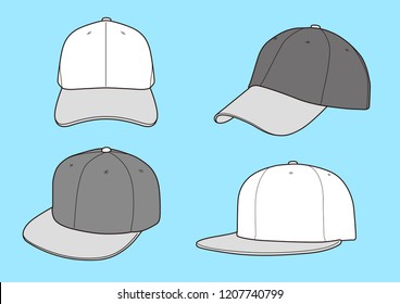 baseball cap template vector illustration set