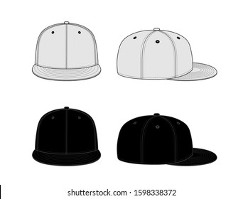 Baseball cap template vector illustration set / white & black