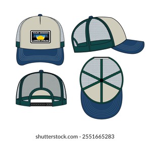 BASEBALL CAP TRUCKER HAT OUTDOOR MOCKUP VECTOR