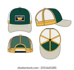 BASEBALL CAP TRUCKER HAT OUTDOOR MOCKUP VECTOR