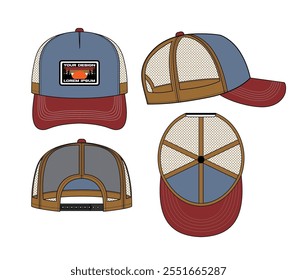 BASEBALL CAP TRUCKER HAT OUTDOOR MOCKUP VECTOR