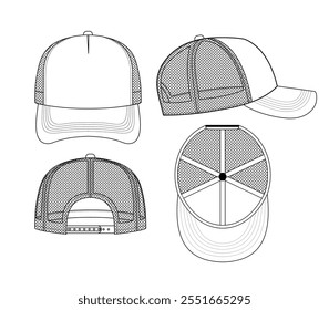 BASEBALL CAP TRUCKER HAT OUTDOOR MOCKUP VECTOR