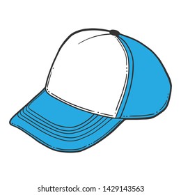 Baseball cap, trucker hat. Vector concept in doodle and sketch style. Hand drawn illustration for printing on T-shirts, postcards.