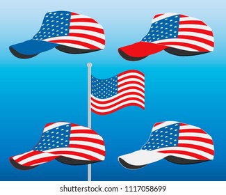 baseball cap with usa flag. colorful set. the vector illustration