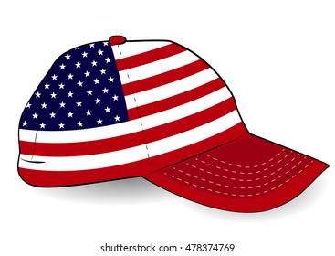 Baseball cap with USA flag on white background. Patriotic cap. Stars and Stripes.