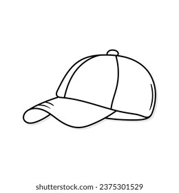 Icono vectorial de la gorra de béisbol en estilo doodle. Símbolo de diseño simple. Objeto de caricatura dibujado a mano aislado sobre fondo blanco.