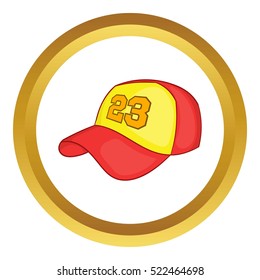 Baseball cap vector icon in golden circle, cartoon style isolated on white background