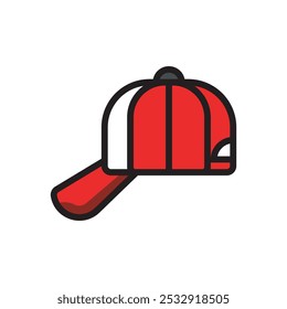 Baseball cap vector icon, red and white baseball cap icon, collection hat illustration, isolated on white background. 