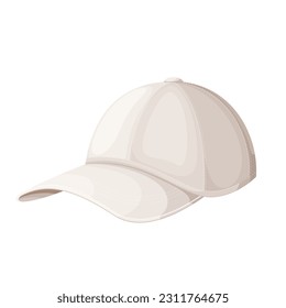 Baseball cap vector illustration. Cartoon isolated white blank hat for men or women with button top and visor, golf empty cap for human head or clothing of corporate uniform, single casual accessory