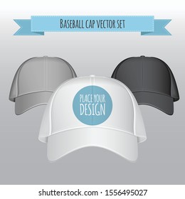 Baseball cap vector set. Realistic illustration. Front view. For your design