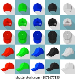 Baseball cap views icons set. Flat illustration of 25 baseball cap views vector icons for web