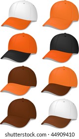 Baseball caps in brown and/or orange - vector illustrations