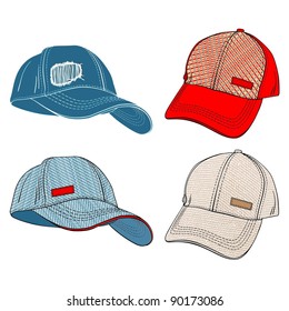 Baseball Caps-variations in different angles and materials-textured fashion designs