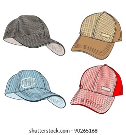 Baseball Caps-variations in different angles and materials-textured fashion designs
