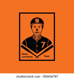Baseball card icon. Orange background with black. Vector illustration.