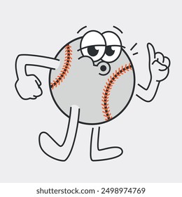 baseball cartoon character standing and whistling. sport mascot vector illustration isolated on white. retro vibe