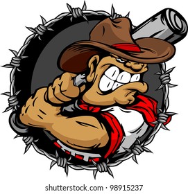 Baseball Cartoon Cowboy Vector Illustration