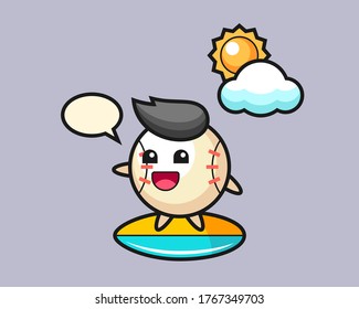 Baseball cartoon do surfing on the beach