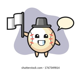 Baseball cartoon holding a flag