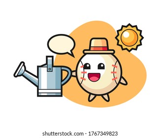 Baseball cartoon holding watering can
