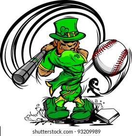 Baseball Cartoon Leprechaun on St Patricks Day Holiday Vector Illustration