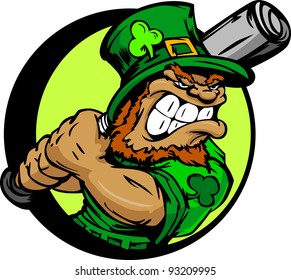 Baseball Cartoon Leprechaun on St Patricks Day Holiday Vector Illustration