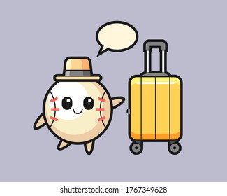 Baseball cartoon with luggage on vacation