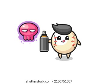 baseball cartoon make a graffiti with a spray paint , cute design