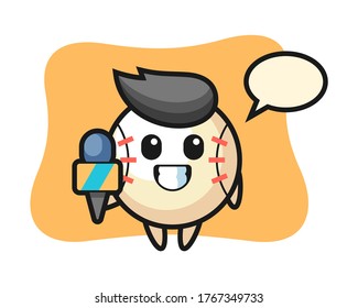 Baseball cartoon as a news reporter