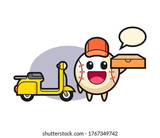 Baseball cartoon as a pizza deliveryman