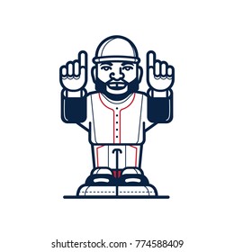 Baseball Cartoon Player. Line art vector illustration