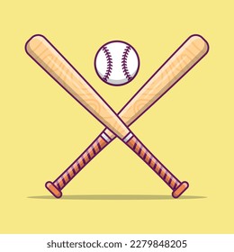 Baseball Cartoon Vector Illustration, Baseball Sticks And Ball Vector Icon Illustration, Flat Baseball Vector Icon Concept Sticker