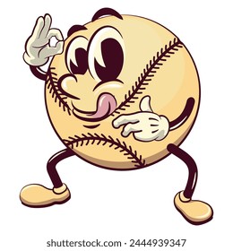 baseball cartoon vector isolated clip art illustration mascot dancing while waving, work of handmade