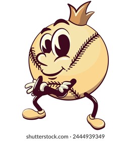 Vector de dibujos animados de béisbol aislado Clip arte ilustración mascota con una corona del rey doblando sus brazos con calma, trabajo de dibujado a mano