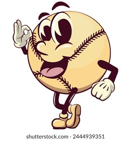 baseball cartoon vector isolated clip art illustration mascot giving an okay sign, work of hand drawn