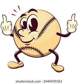 Vector de dibujos animados de béisbol Clip aislado ilustración de arte mascota levantando dos dedos medios, trabajo de mano dibujado