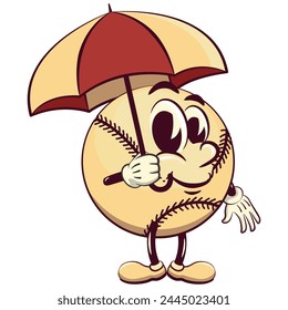 baseball cartoon vector isolated clip art illustration mascot with umbrella, work of hand drawn