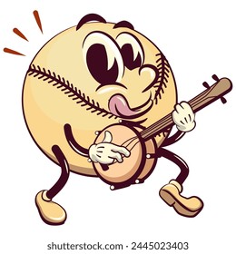 baseball cartoon vector isolated clip art illustration mascot playing a banjo musical instrument, work of hand drawn