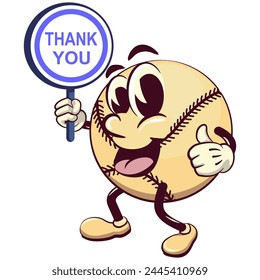 baseball cartoon vector isolated clip art illustration mascot carrying a sign saying thank you, work of hand drawn